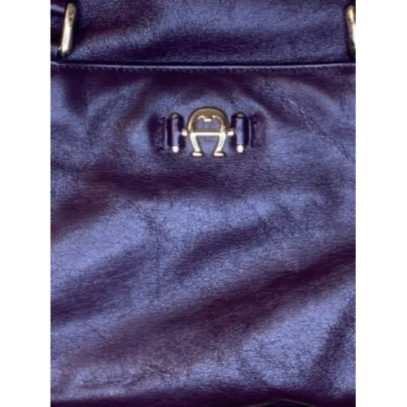vintage leather aigner satchel purse, Shoulder Strap And Handles, Gold Accents - Picture 2 of 12